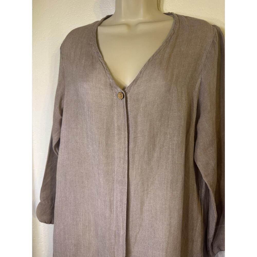 Dolma Linen Duster Womens M Oversized Taupe Lagenlook Long Jacket Boho India - Picture 3 of 14